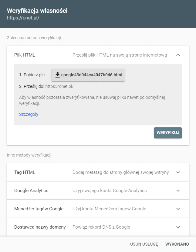 Weryfikacja Google Search Console