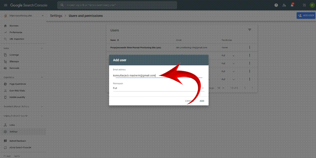 nadawanie uprawnien google search console