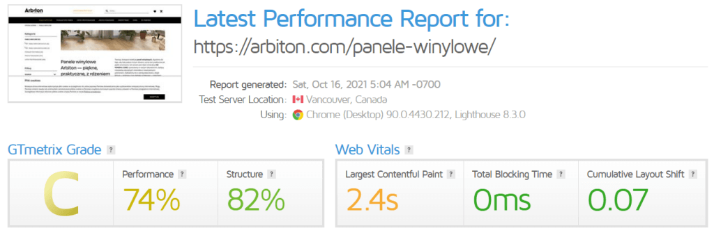 pozycjonowanie www case study 009 panele winylowe gtmetrix 2021 10 16